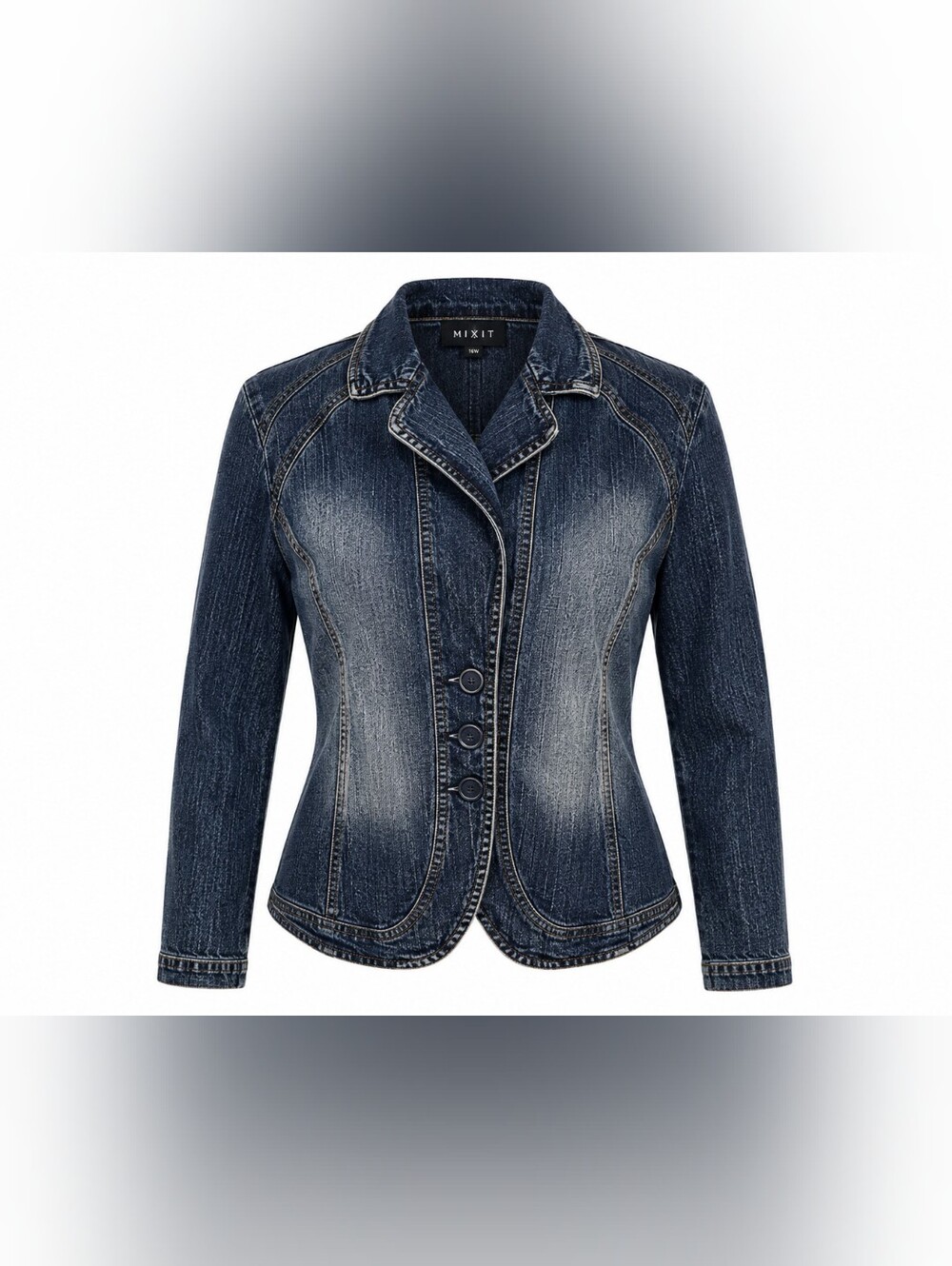 Mixit Denim Jacket Womens 16W Dark Wash Stretch Button Front Plus Size Western